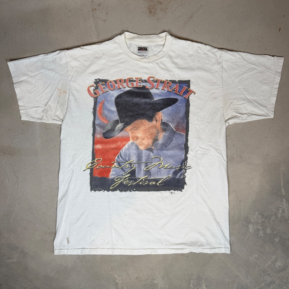 Vintage George Strait Country Music Festival Tour Shirt XL White Tultex 90s Tee